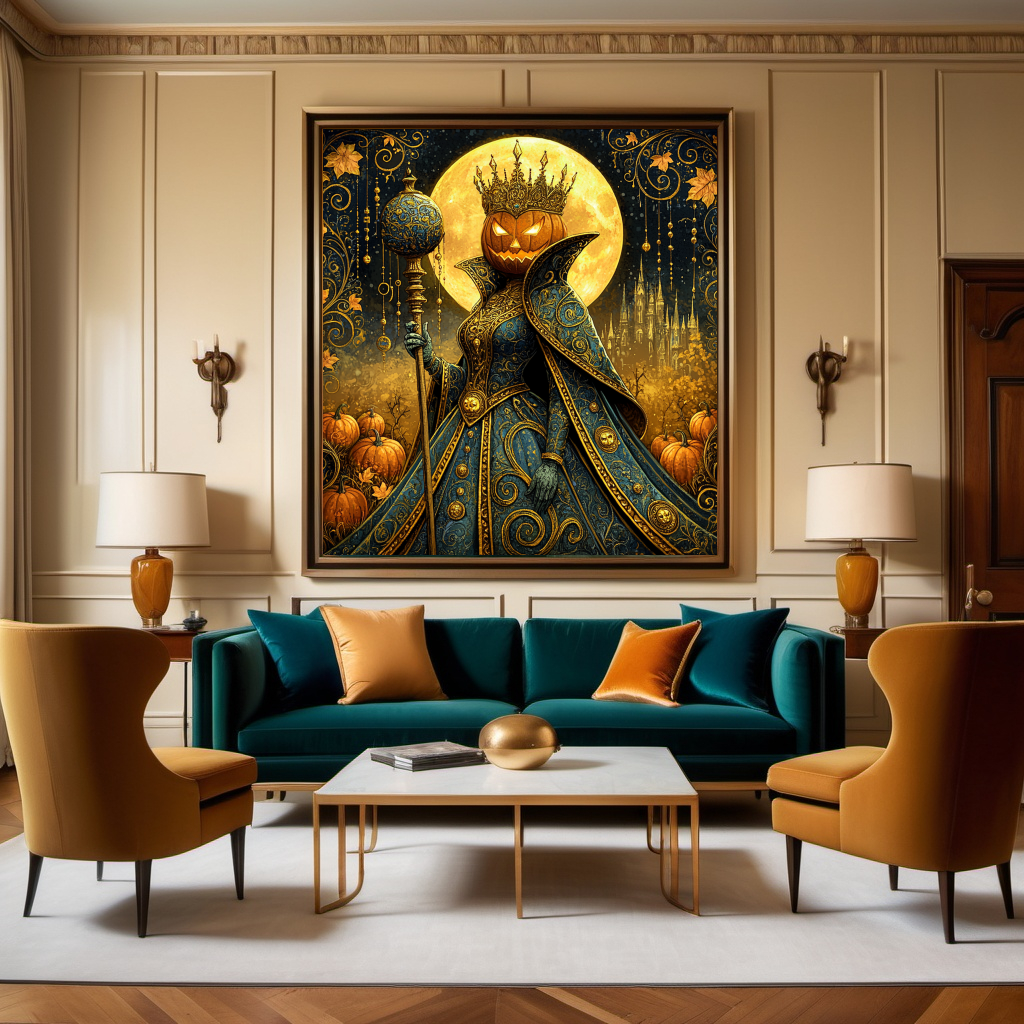 The Harvest Sovereign Art Nouveau Halloween Wall Art, Gothic Fantasy Autumn Decor (Digital Download)