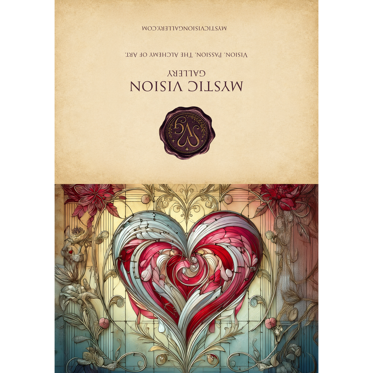 Printable Art Nouveau Stained Glass Heart Valentine’s Day Card Romantic Love Art Digital Download