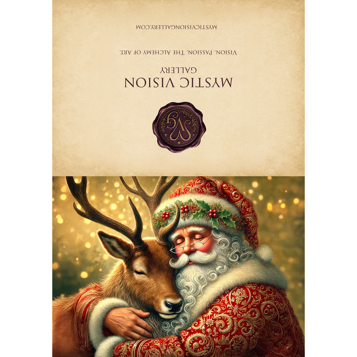 Printable Tender Santa and Reindeer Card Heartfelt Christmas Animal Holiday Greeting Card Digital Download 5x7