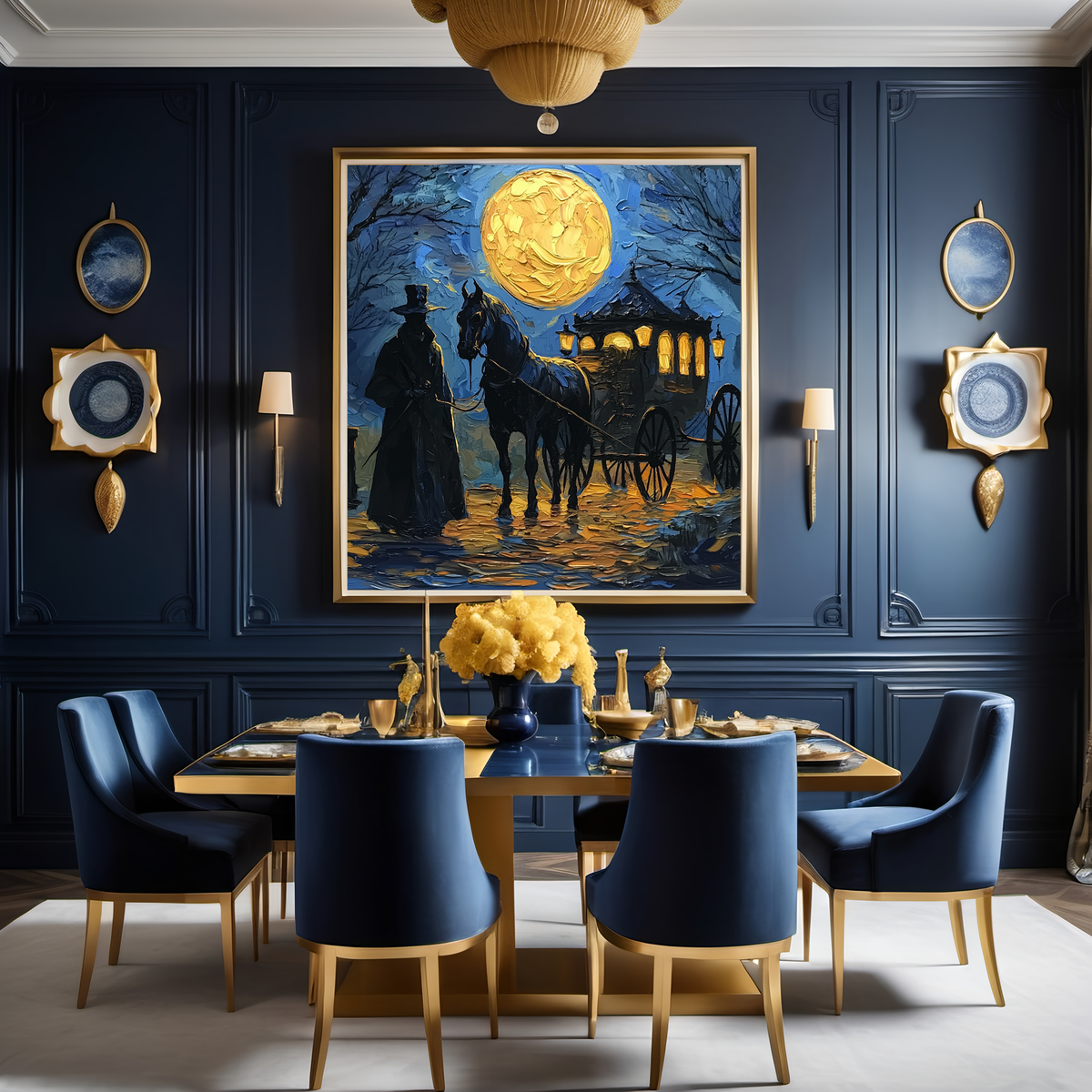 Moonlit Carriage of Shadows Digital Art Oil Painting Vintage Home Decor Gothic Halloween Art Haunted Carriage Wall Decor