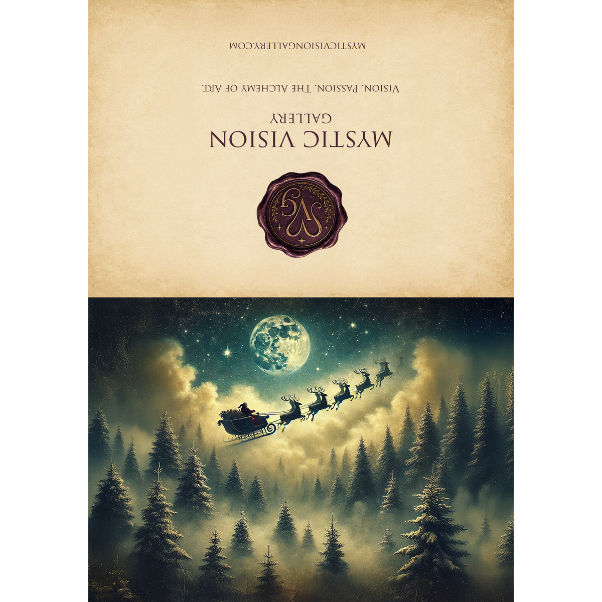 Printable Christmas Eve Santa Sleigh Card: Vintage Night Sky Holiday Greeting Card Printable Digital Download