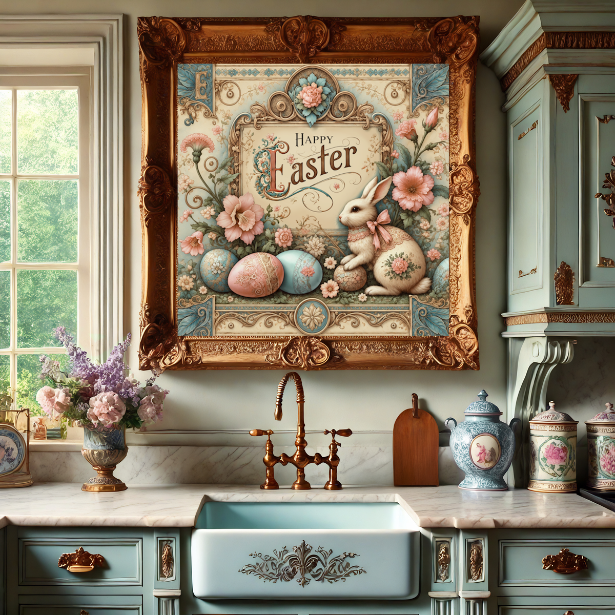 Vintage Easter Bunny Print: Victorian Floral Easter Eggs (Digital Download)