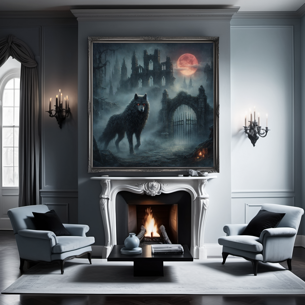 Gothic Dire Wolf Blood Moon Wall Art (Digital Download)