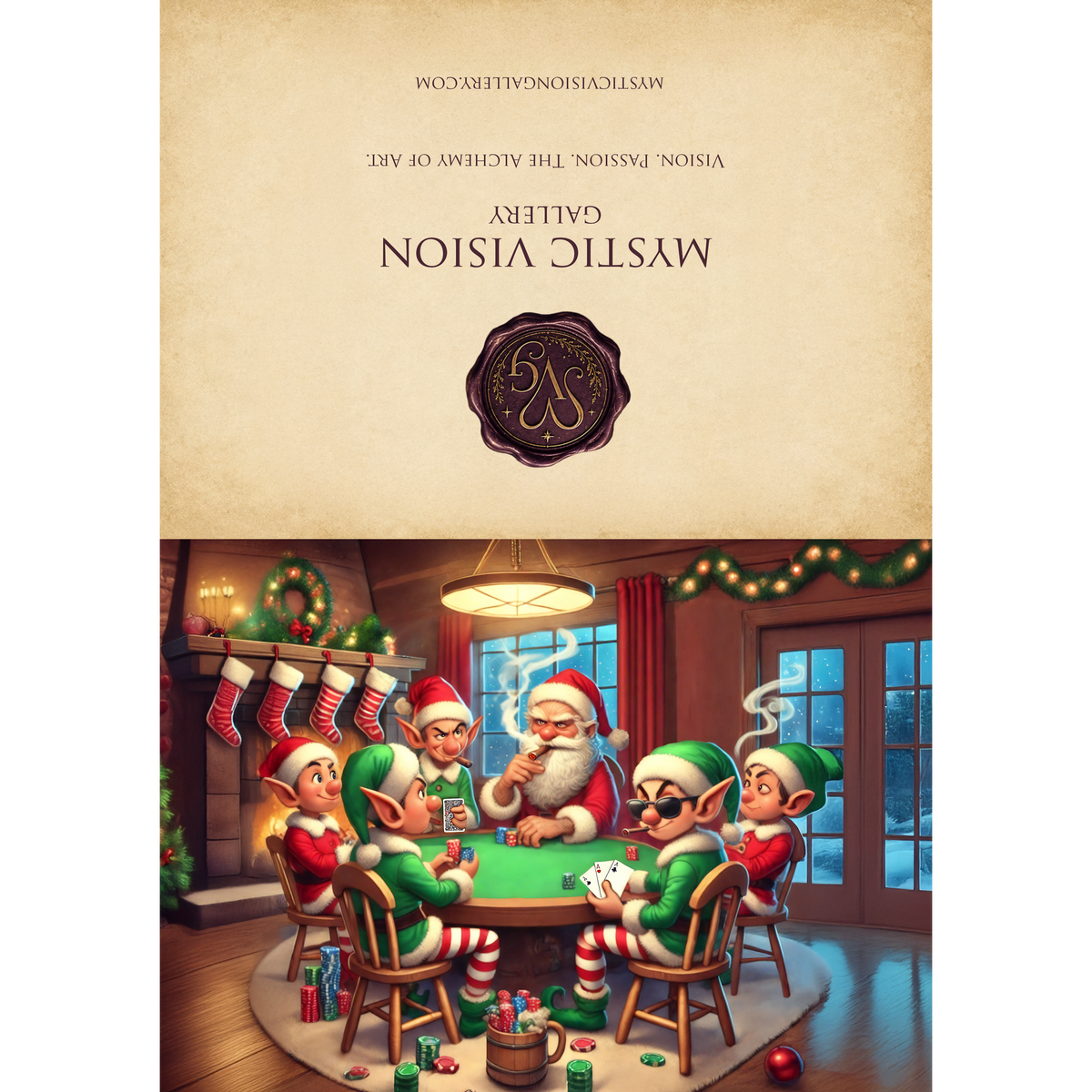 Printable All In On Christmas Eve Elf Poker Card: Humorous Santa Workshop Holiday Greeting Card Digital Download