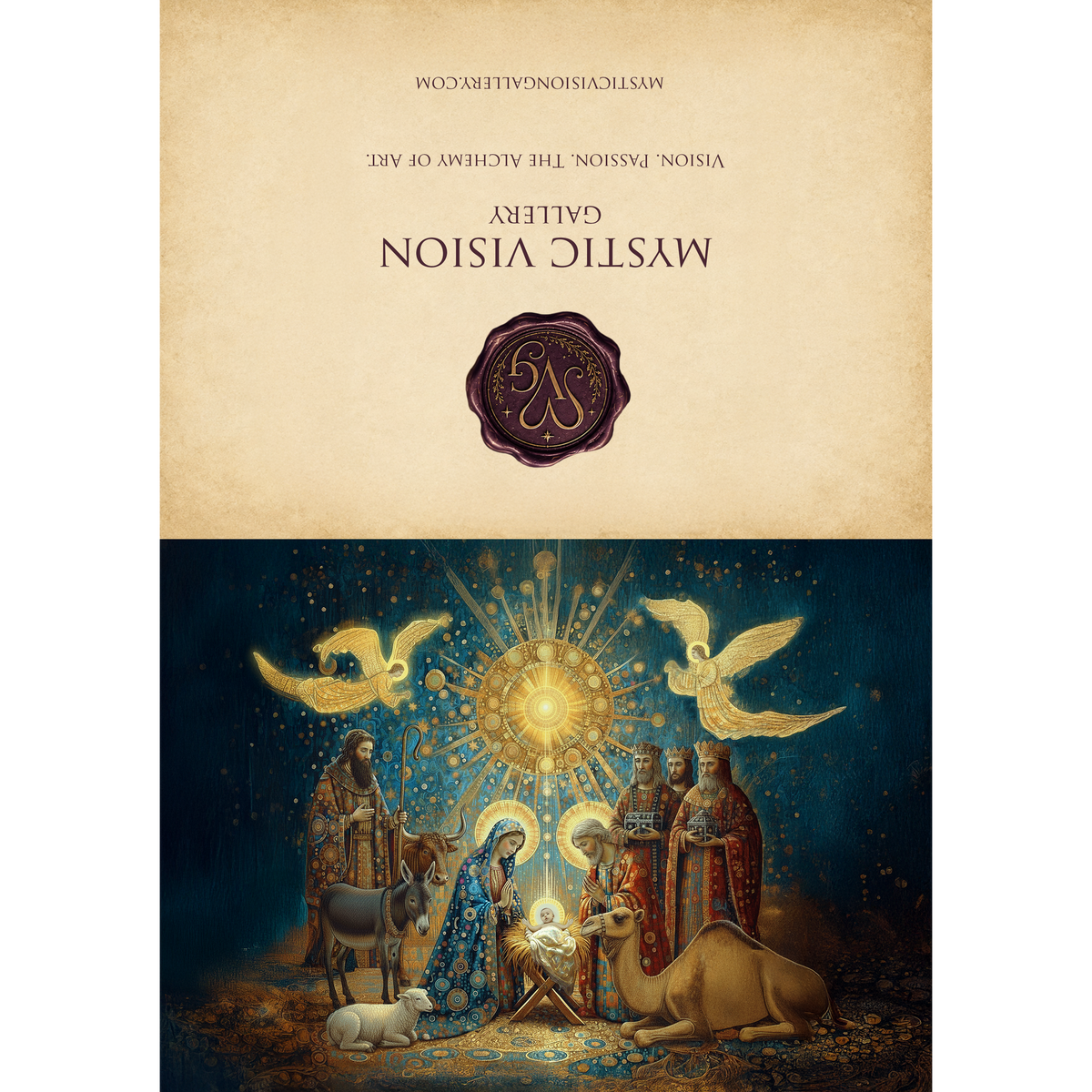 Printable Holy Night Nativity Card Sacred Christmas Art Vintage Religious Holiday Greeting Card Digital Download 5x7