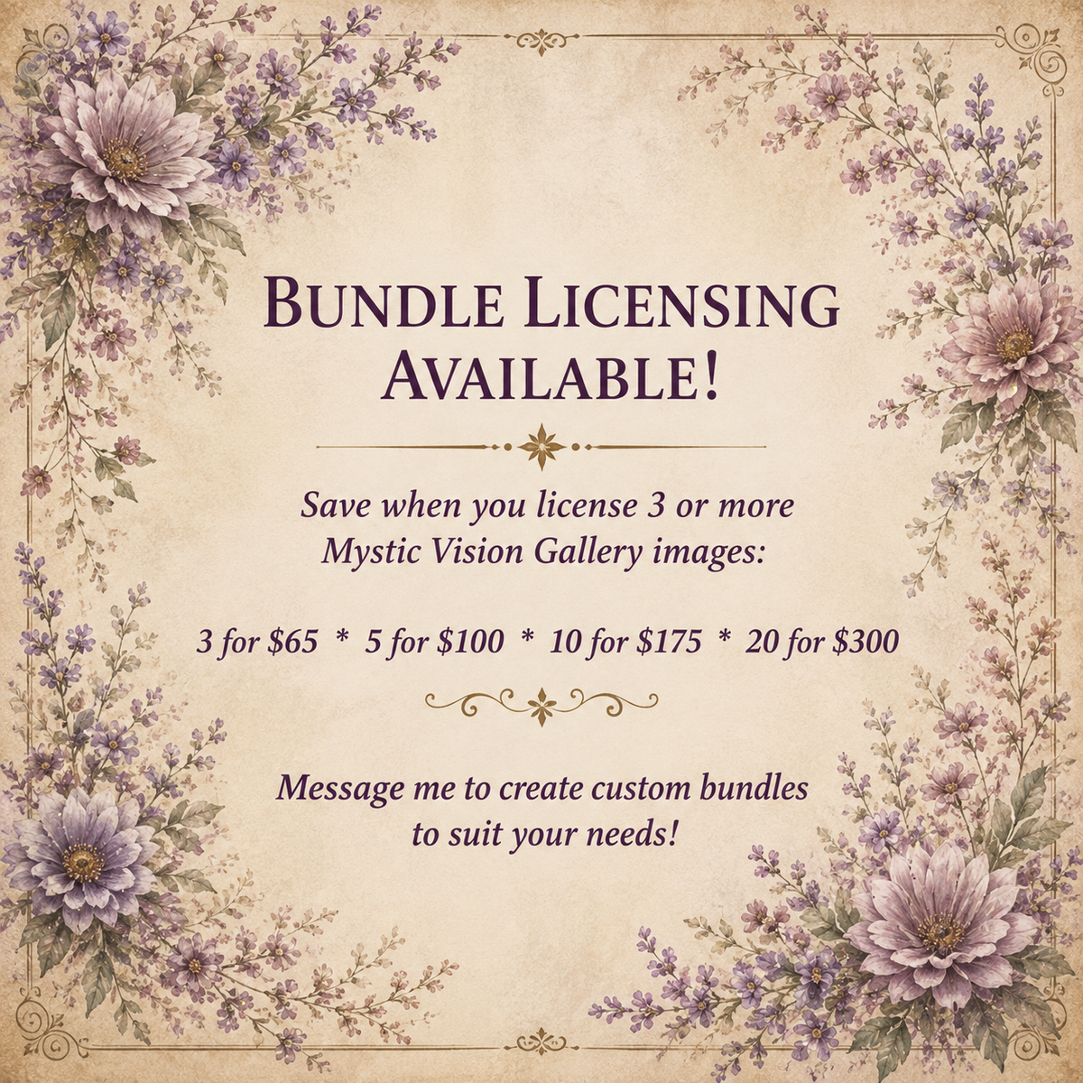 Commercial License Tier1: Mystic Vision Gallery, 1 Image, 100 Units (PDF)