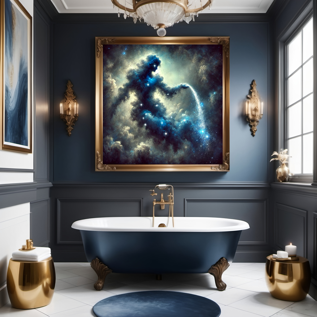 Aquarius Zodiac Constellation Art: Celestial Water Bearer Nebula Painting (Digital Download)