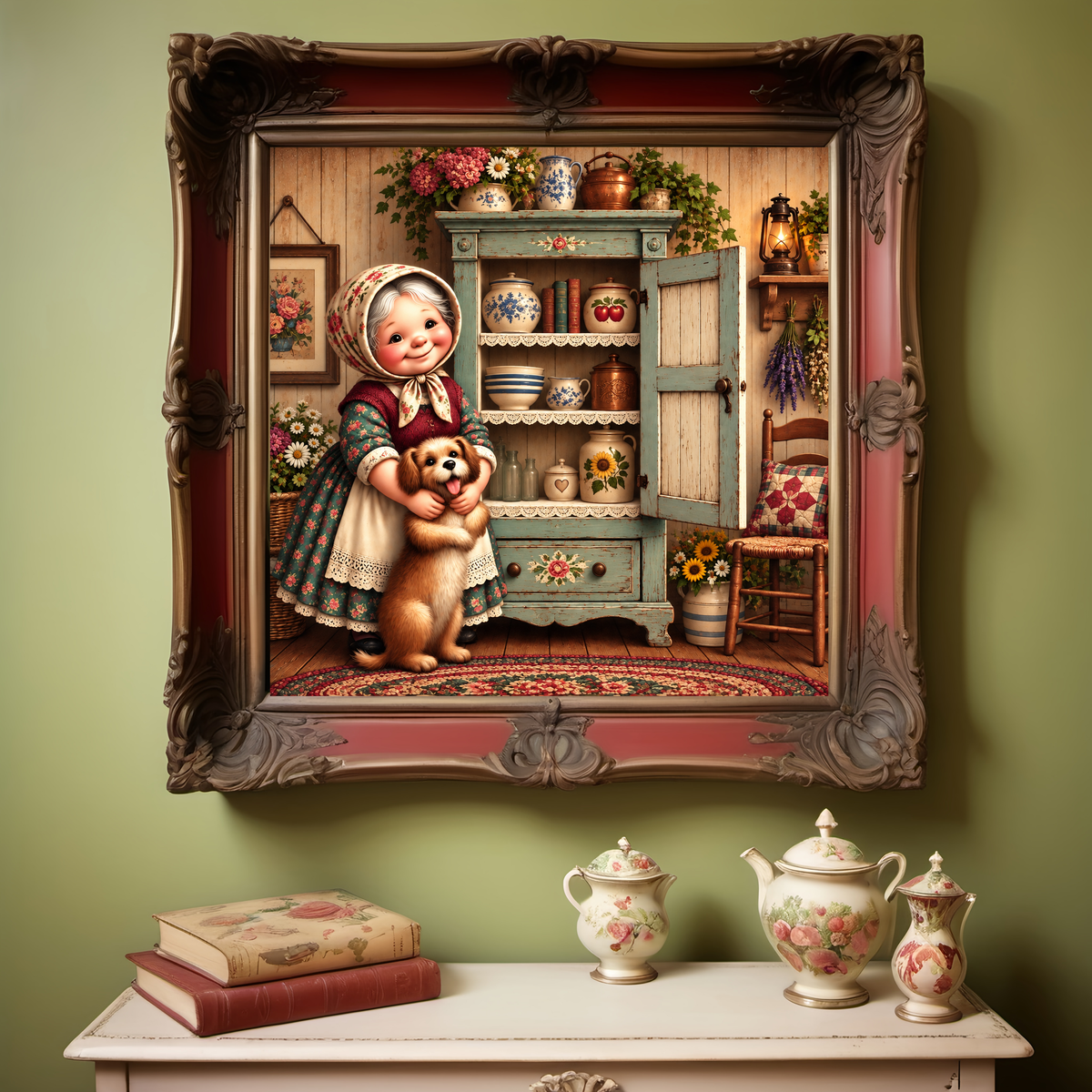 Old Mother Hubbard Print: Vintage Nursery Rhyme Art (Digital Download)