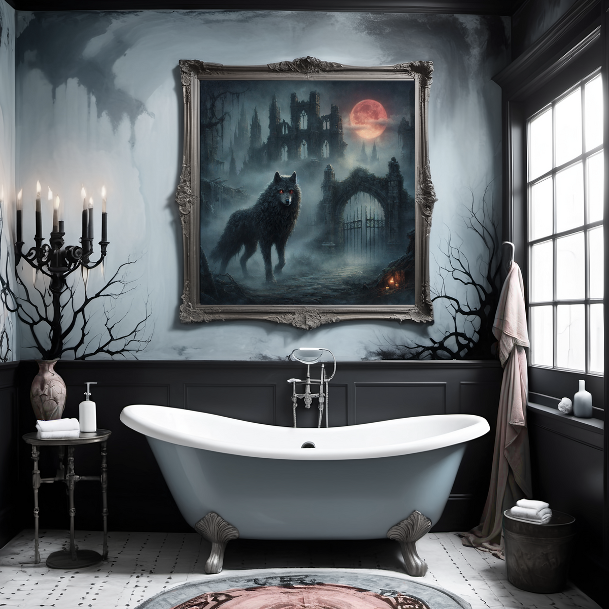 Gothic Dire Wolf Blood Moon Wall Art (Digital Download)