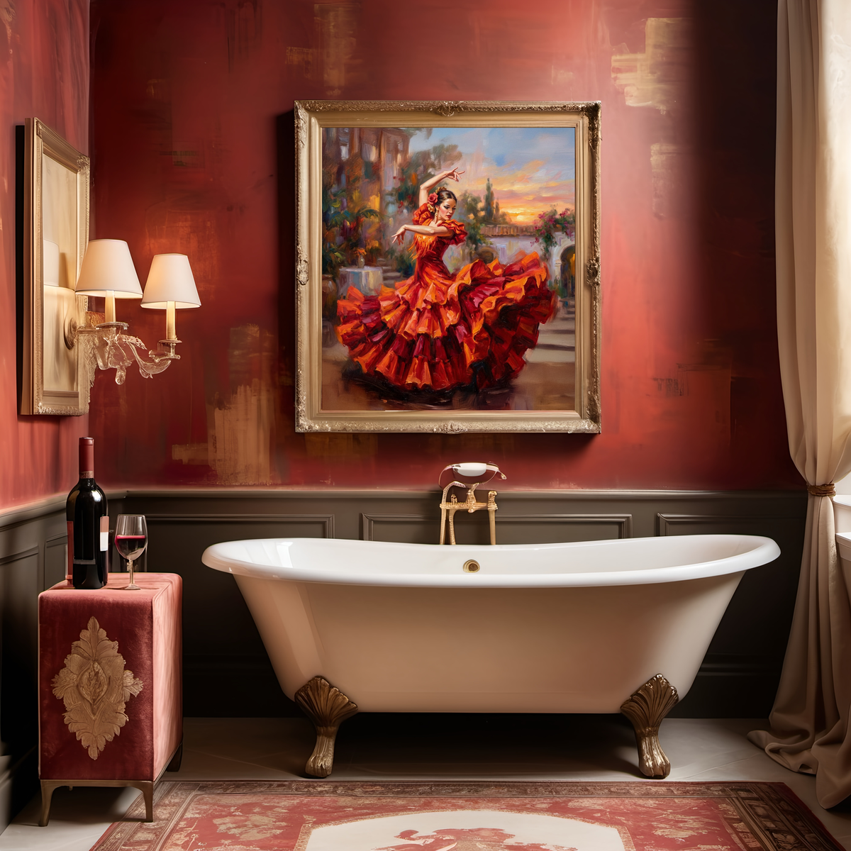 Flamenco Dancer Oil Painting Spanish Courtyard Dance Wall Art (Digital Download)