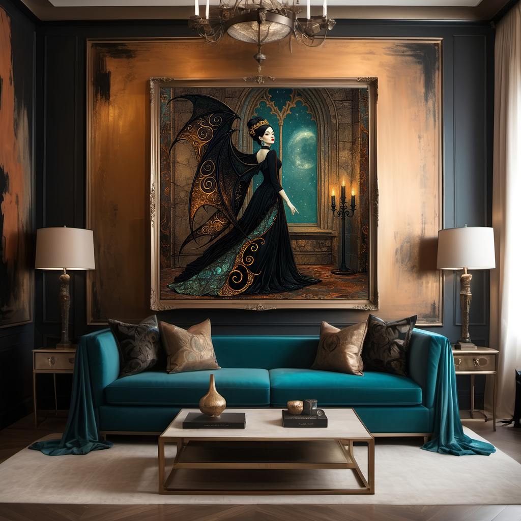 The Verdigris Queen Gothic Winged Woman Art Nouveau Fantasy Wall Art Dark Romantic Decor (Digital Download)