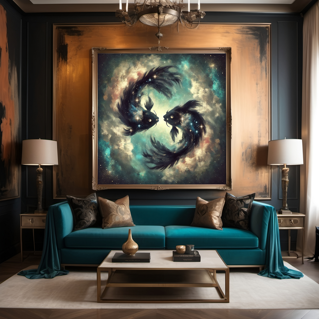 Pisces Zodiac Constellation Art: Cosmic Ocean Fish Painting (Digital Download)