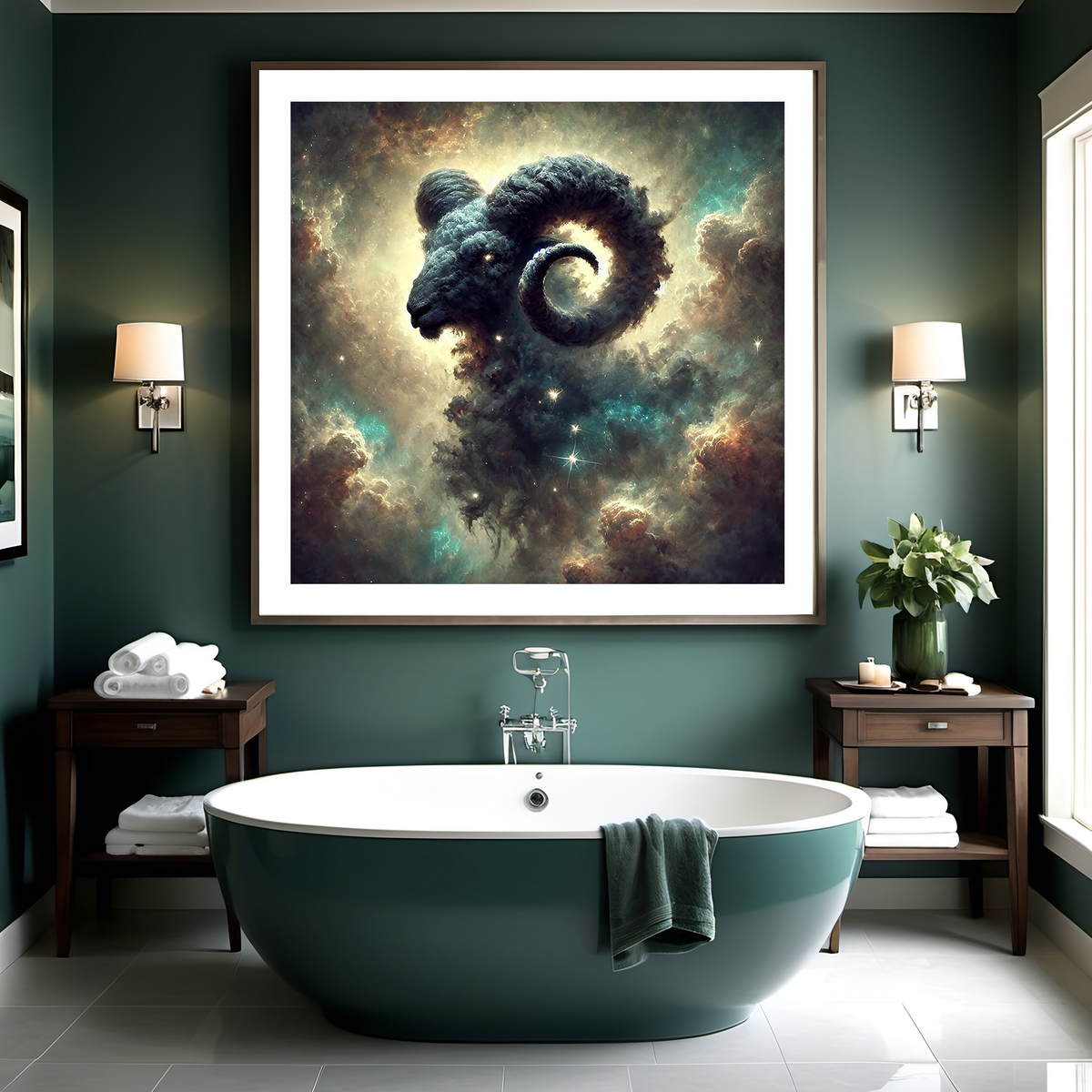 Aries Zodiac Wall Art Celestial Ram Constellation Astrology Fantasy Art Cosmic Nebula Star Sign Decor (Digital Download)