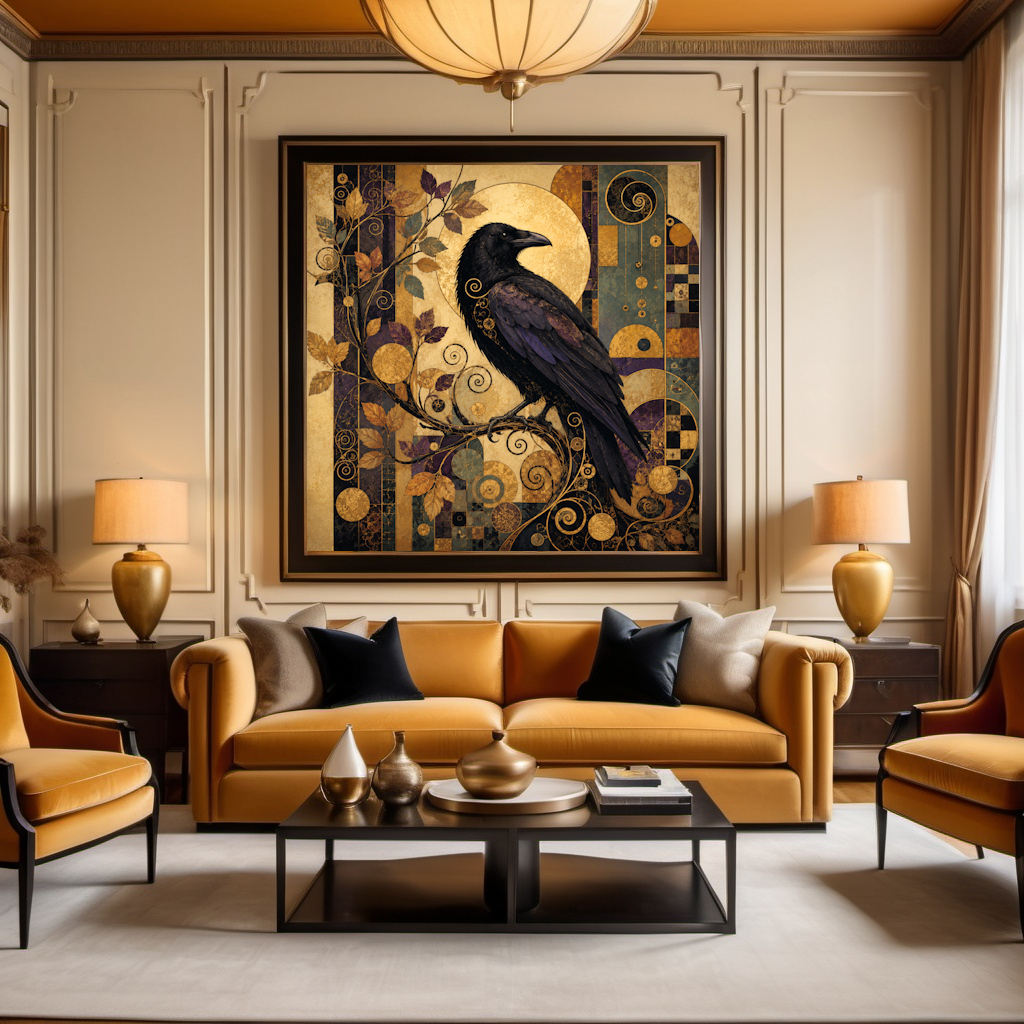 The Gilded Raven Art Nouveau Gothic Bird Autumn Wall Art (Digital Download)