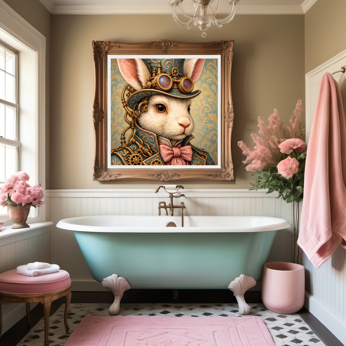 Steampunk Rabbit Portrait: Victorian Bunny Gentleman, Whimsical Animal Art (Digital Download)