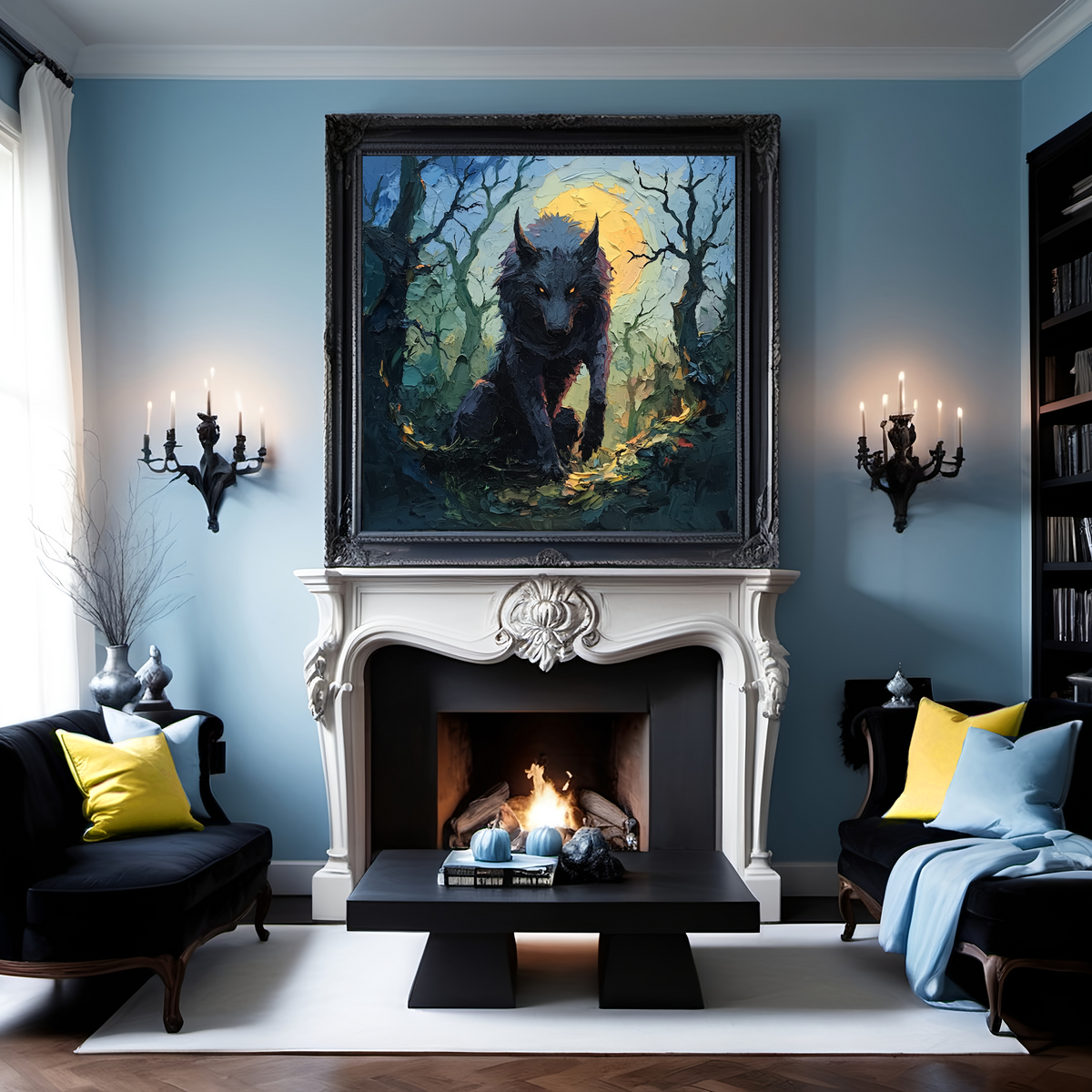 Gothic Wolf Oil Painting: Moonlit Stalker, Dark Cottagecore Art (Digital Download)
