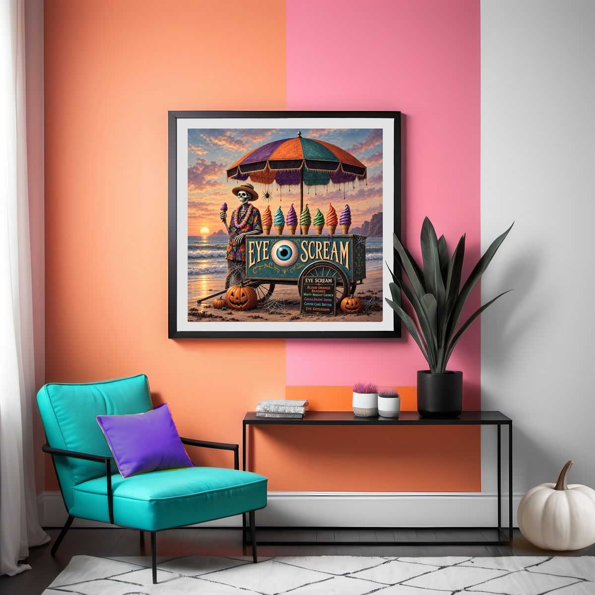 Skeleton Ice Cream Cart Print: Spooky Summerween Beach Art (Digital Download)