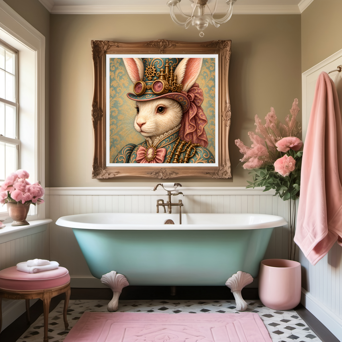 Steampunk Rabbit Lady Portrait: Victorian Bunny Art Print (Digital Download)