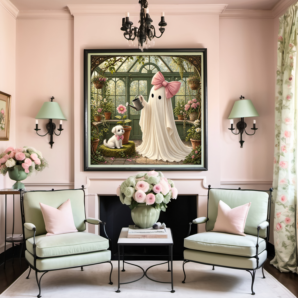 Coral the Ghost and Puppy Greenhouse Halloween Digital Art Download