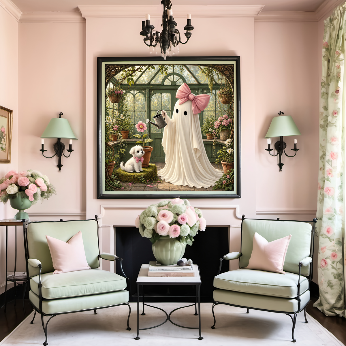 Coral the Ghost and Puppy Greenhouse Halloween Digital Art Download
