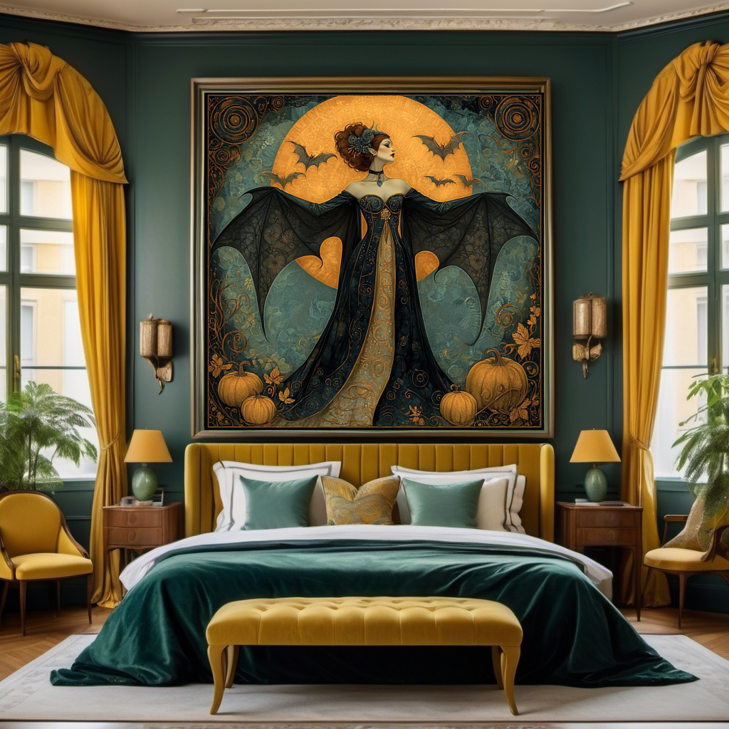 Mistress of the Moon Art Nouveau Vampire Bat Woman Gothic Wall Art (Digital Download)