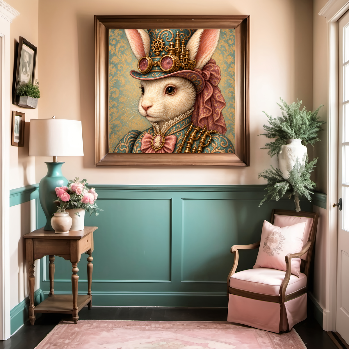 Steampunk Rabbit Lady Portrait: Victorian Bunny Art Print (Digital Download)
