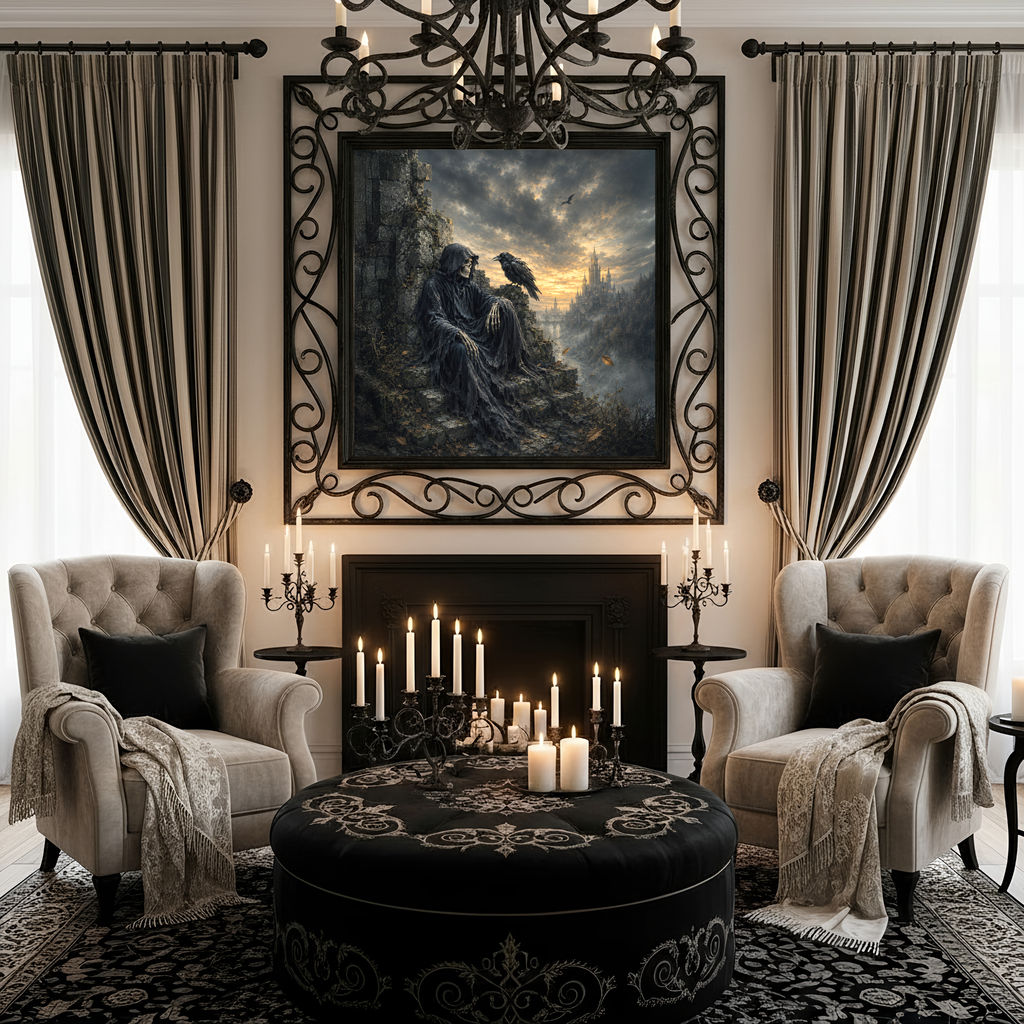 Grim Reaper Raven Art Gothic Castle Dark Fantasy Halloween Wall Decor (Digital Download)