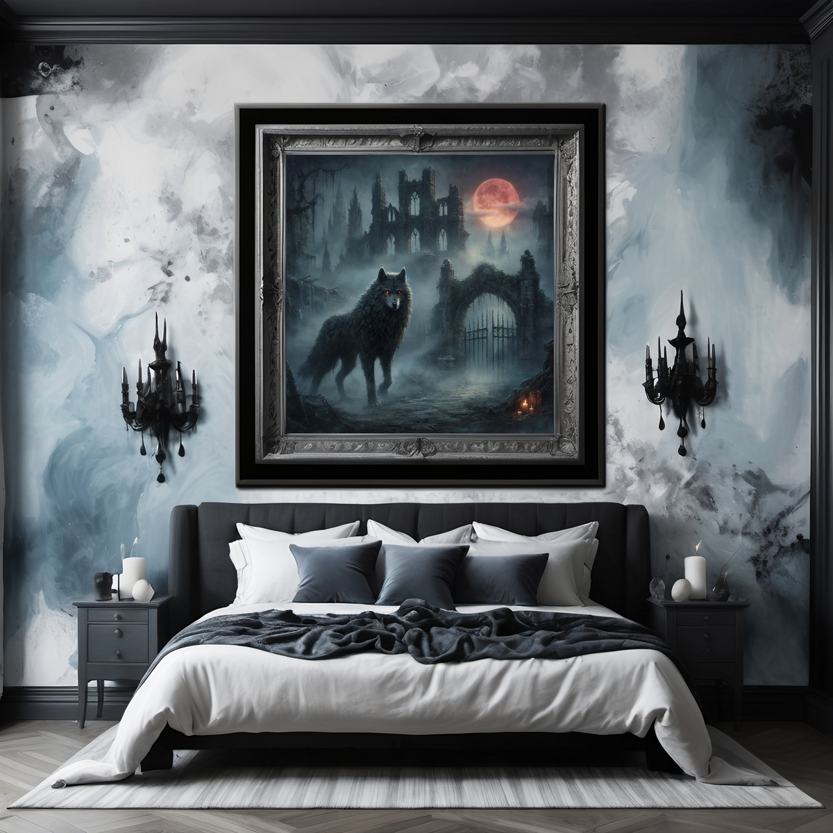Gothic Dire Wolf Blood Moon Wall Art (Digital Download)