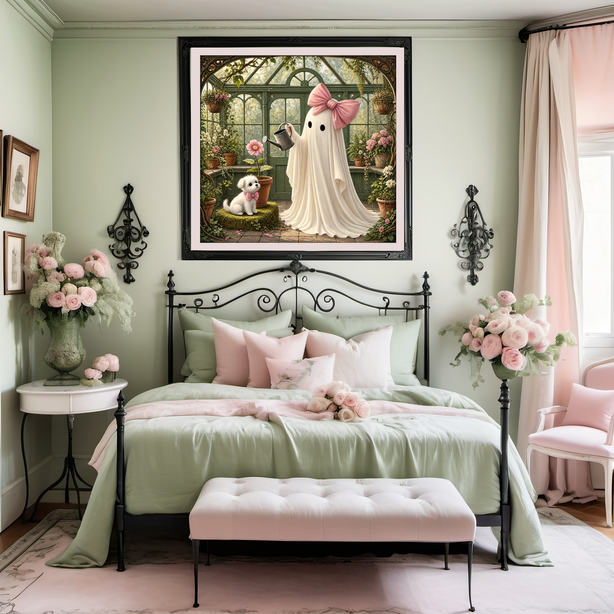 Coral the Ghost and Puppy Greenhouse Halloween Digital Art Download