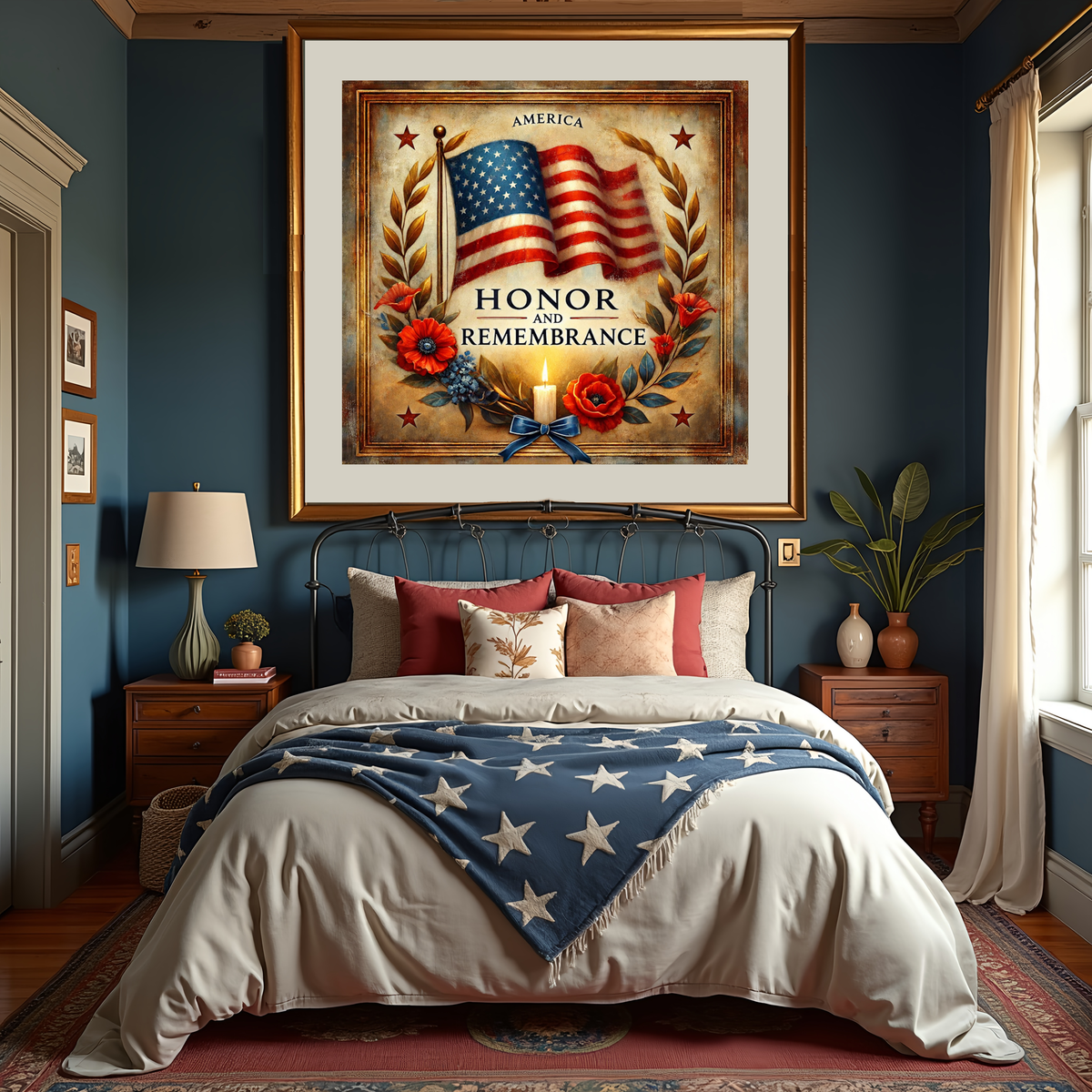 Honor and Remembrance Veterans Day Print: Patriotic American Wall Art (Digital Download 40x40 inches)