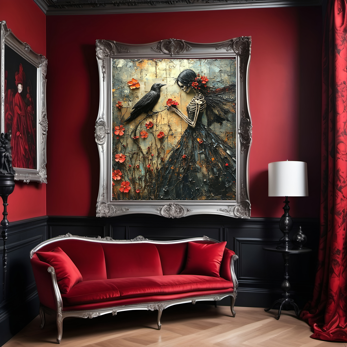 The Raven's Offering Skeleton Fairy Gothic Fantasy Raven Wall Art Digital Download