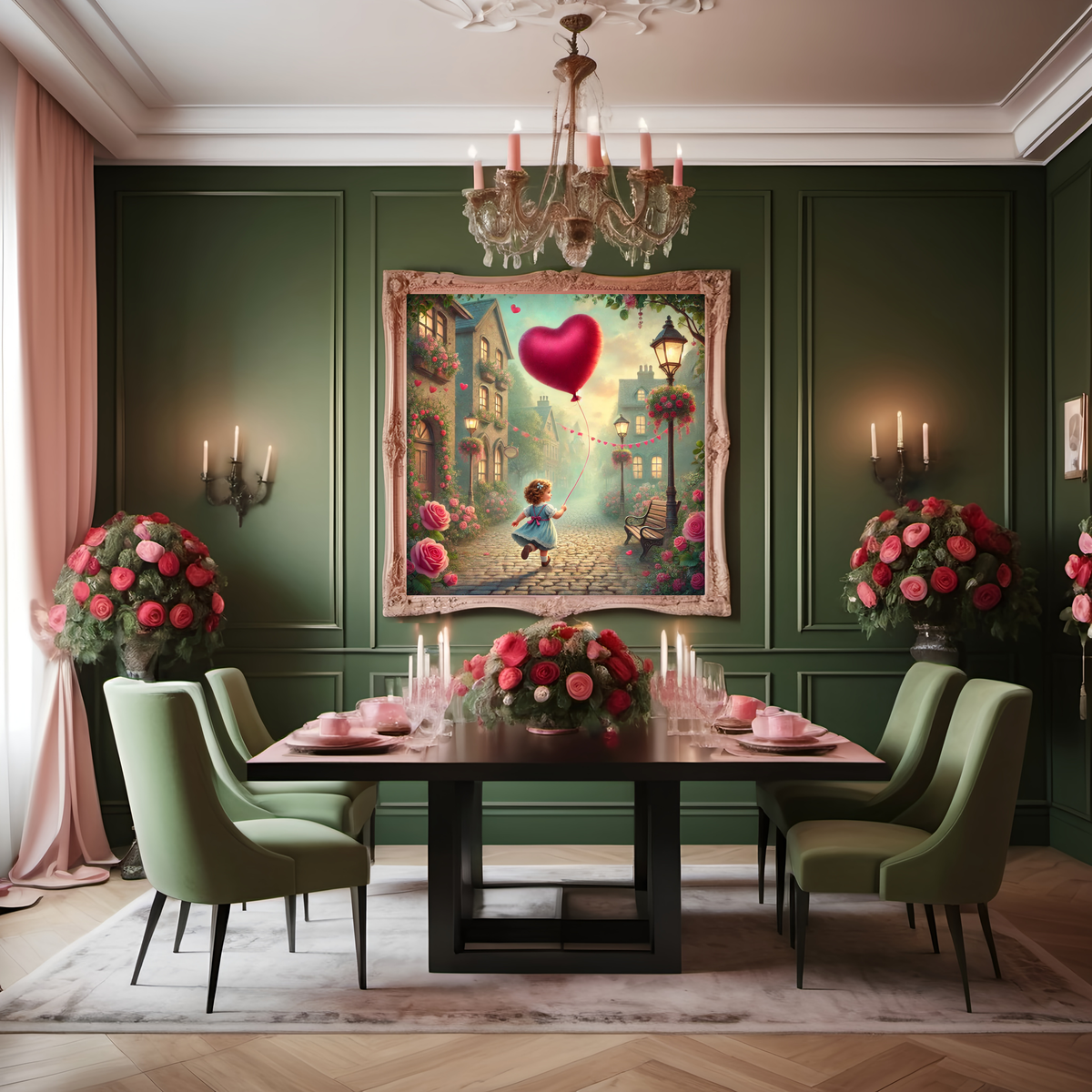 Valentine Village Art Print: Whimsical Heart Balloon, Cottagecore Decor (Digital Download) 2