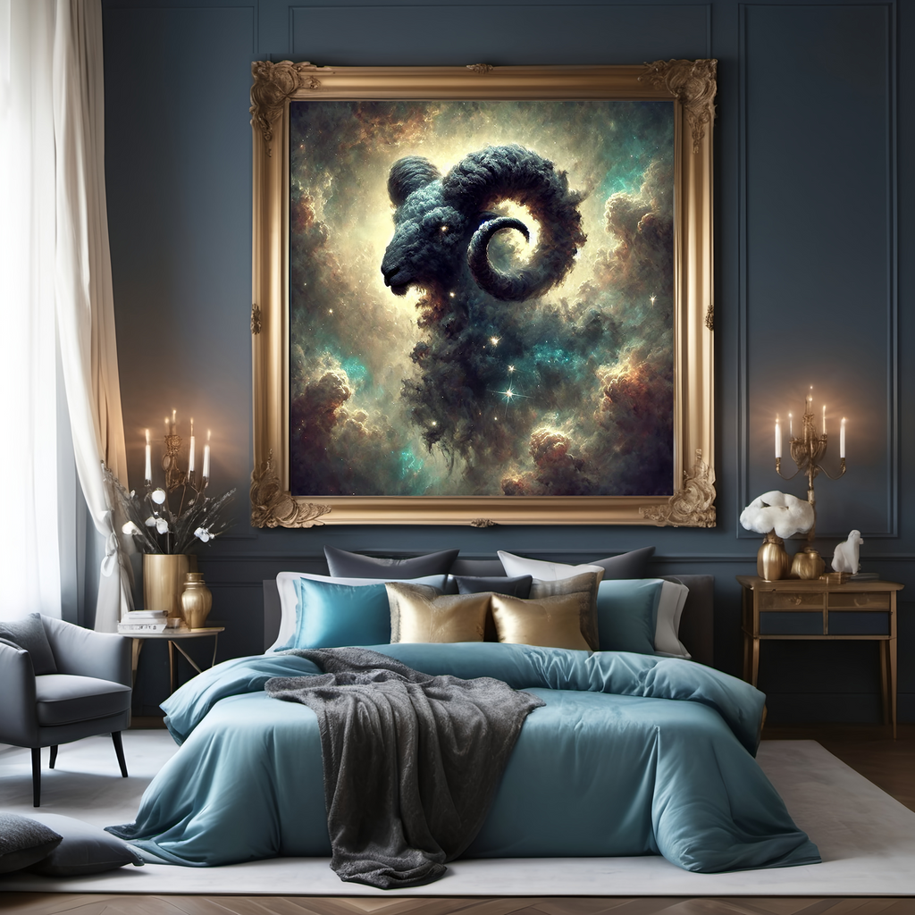 Aries Zodiac Wall Art Celestial Ram Constellation Astrology Fantasy Art Cosmic Nebula Star Sign Decor (Digital Download)