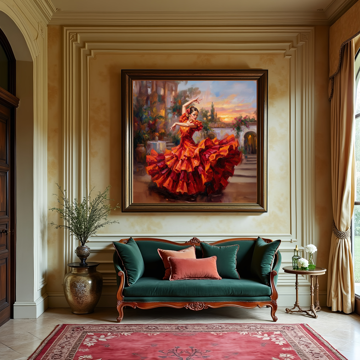 Flamenco Dancer Oil Painting Spanish Courtyard Dance Wall Art (Digital Download)