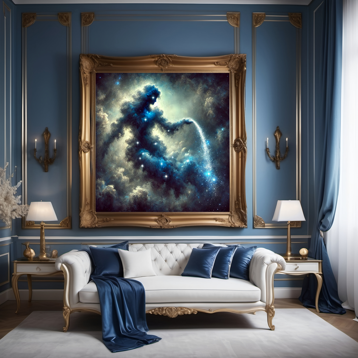 Aquarius Zodiac Constellation Art: Celestial Water Bearer Nebula Painting (Digital Download)