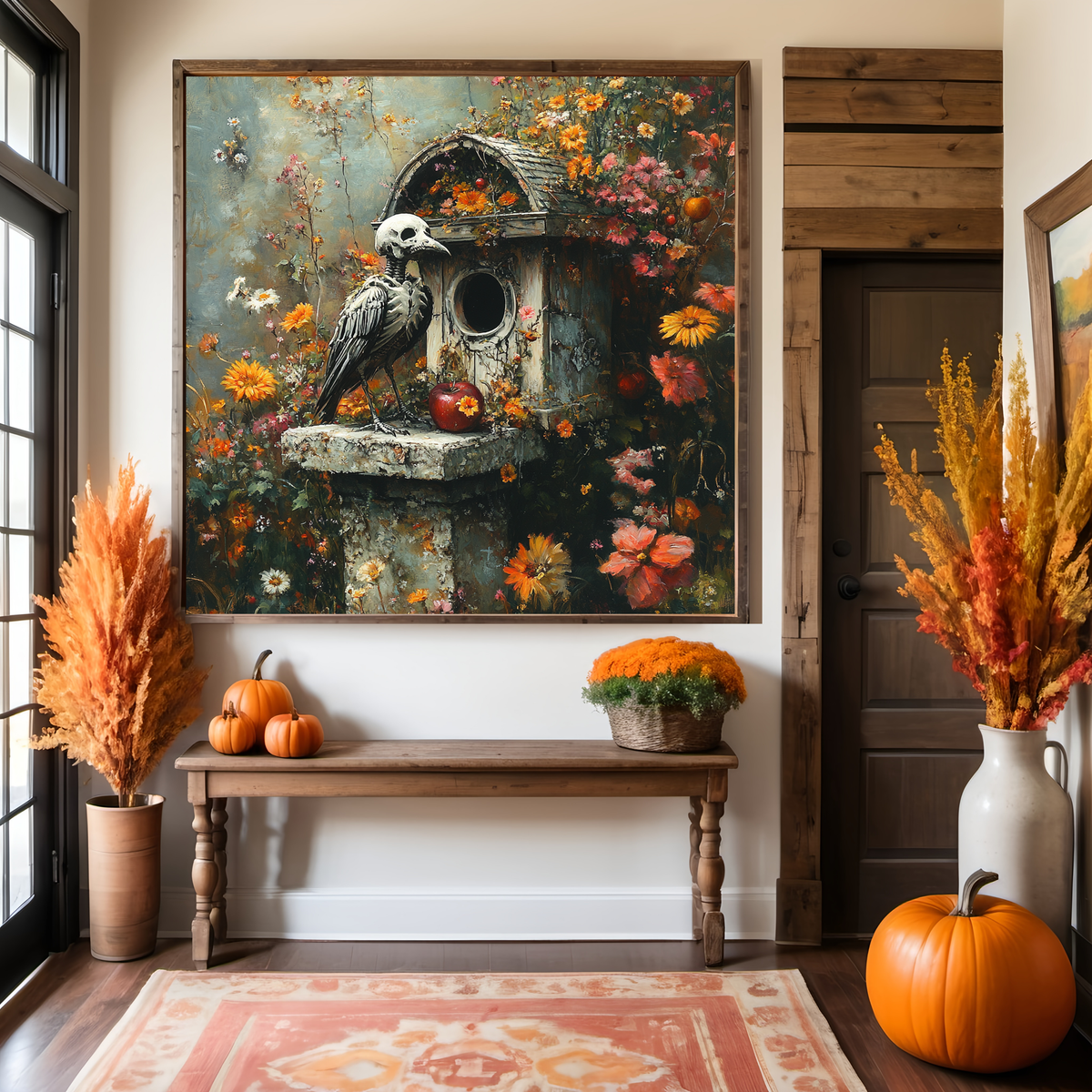 The Garden Keeper Skeleton Bird Whimsical Gothic Cottage Garden Wall Art Digital Download