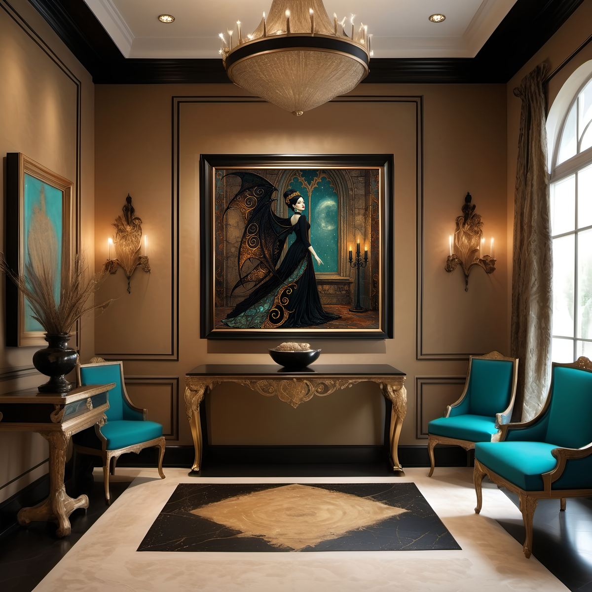 The Verdigris Queen Gothic Winged Woman Art Nouveau Fantasy Wall Art Dark Romantic Decor (Digital Download)