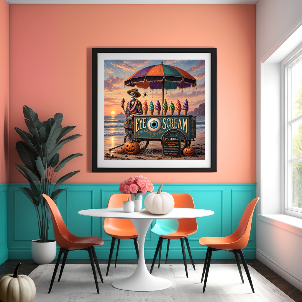 Skeleton Ice Cream Cart Print: Spooky Summerween Beach Art (Digital Download)