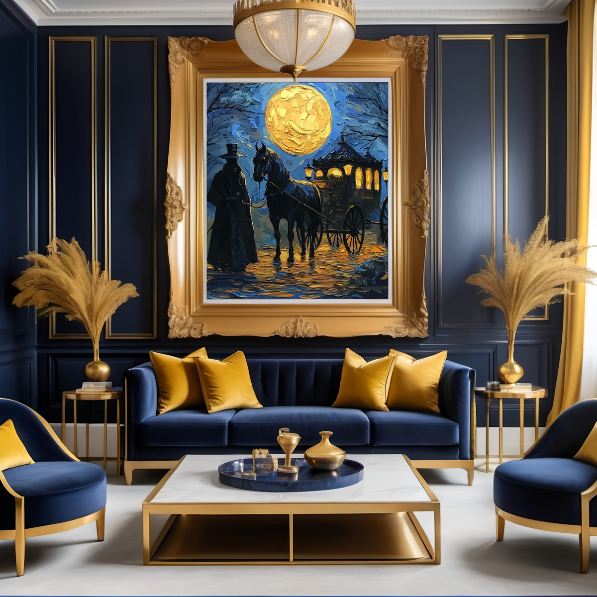 Moonlit Carriage of Shadows Digital Art Oil Painting Vintage Home Decor Gothic Halloween Art Haunted Carriage Wall Decor