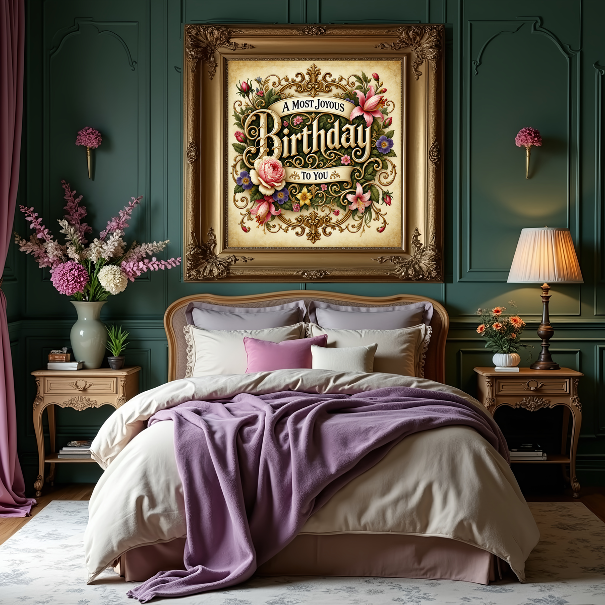 Victorian Birthday Sign: Ornate Floral Typography Art (Digital Download)