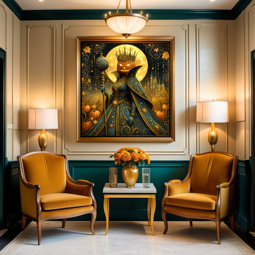 The Harvest Sovereign Art Nouveau Halloween Wall Art, Gothic Fantasy Autumn Decor (Digital Download)