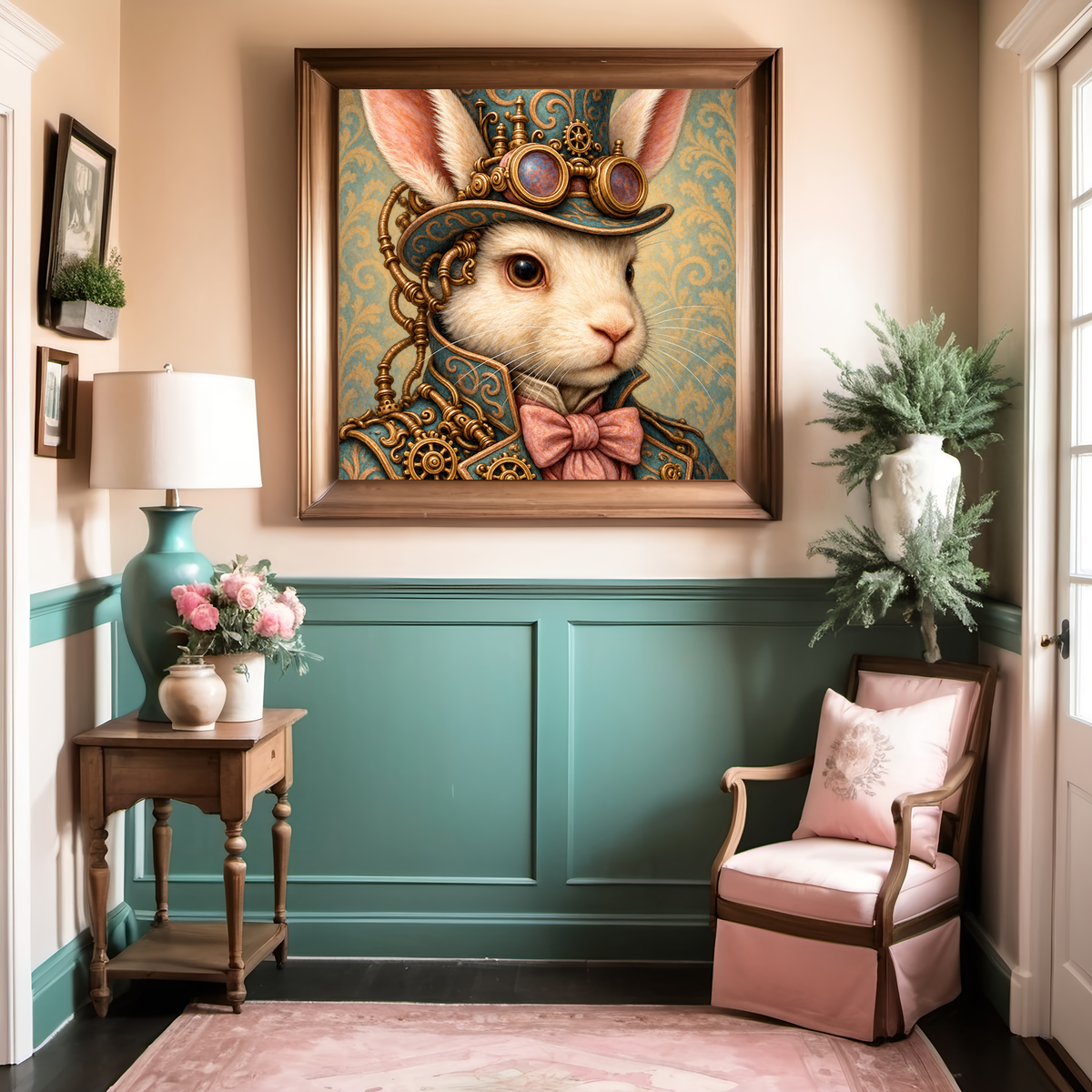 Steampunk Rabbit Portrait: Victorian Bunny Gentleman, Whimsical Animal Art (Digital Download)