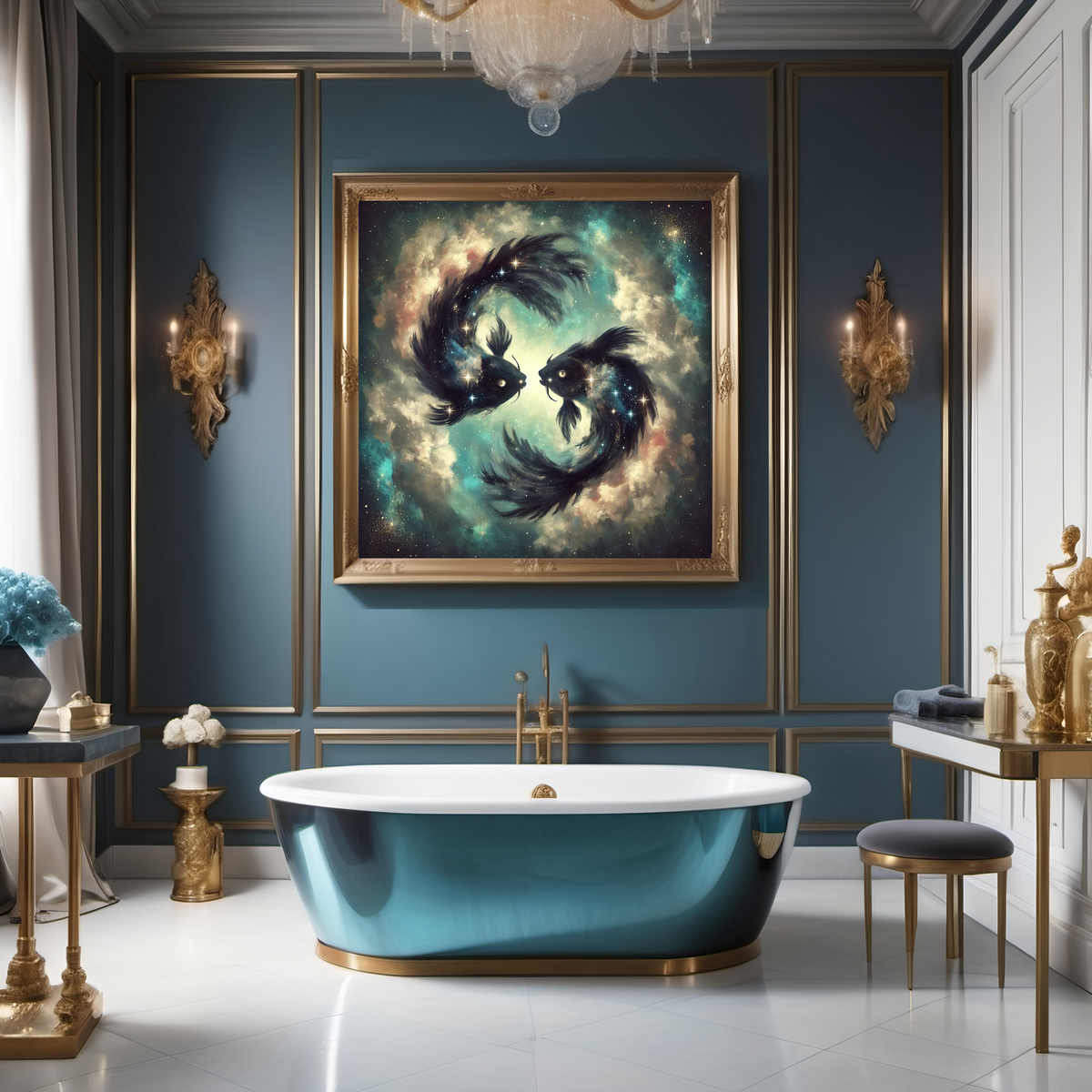 Pisces Zodiac Constellation Art: Cosmic Ocean Fish Painting (Digital Download)