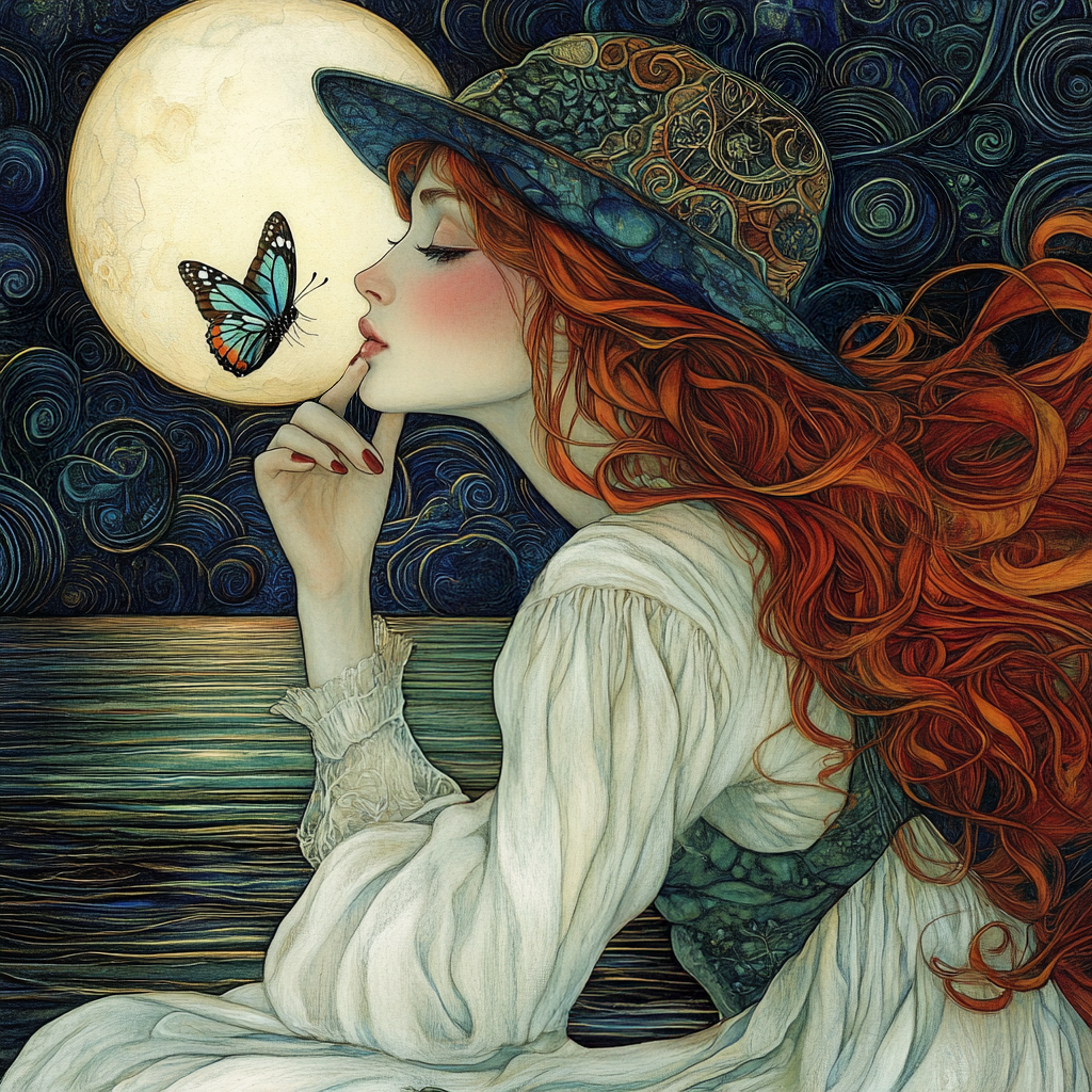 A Butterfly's Secret Moon Butterfly Fantasy Woman Cottagecore Wall Art Digital Download