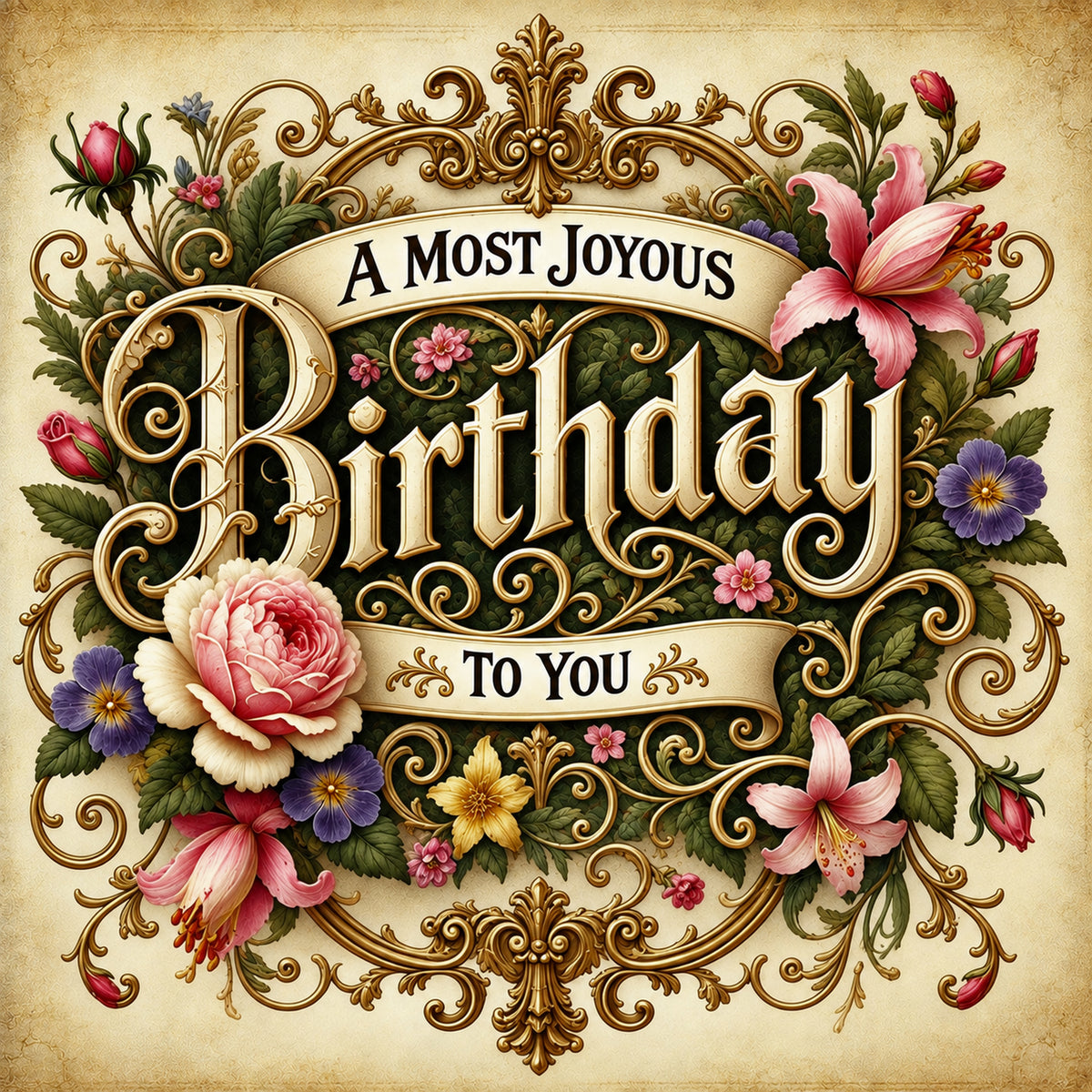 Victorian Birthday Sign: Ornate Floral Typography Art (Digital Download)