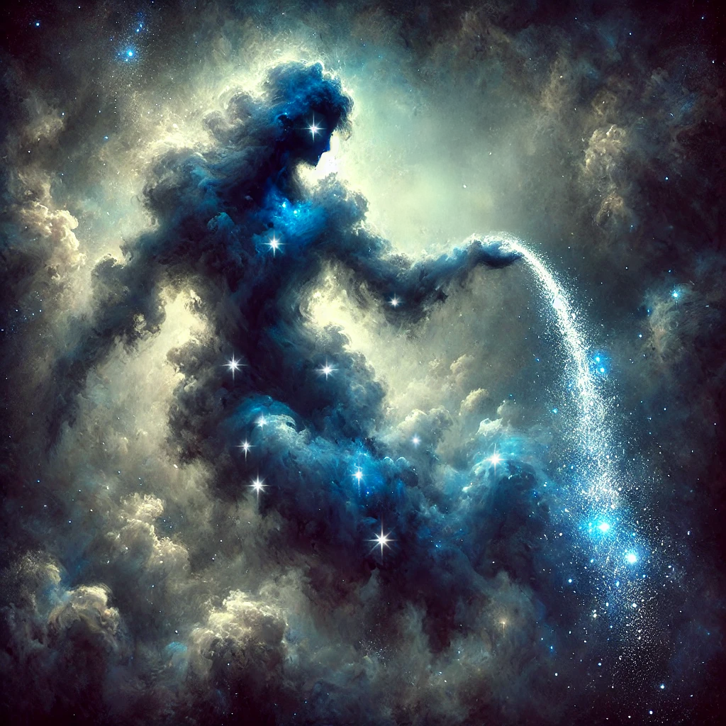Aquarius Zodiac Constellation Art: Celestial Water Bearer Nebula Painting (Digital Download)