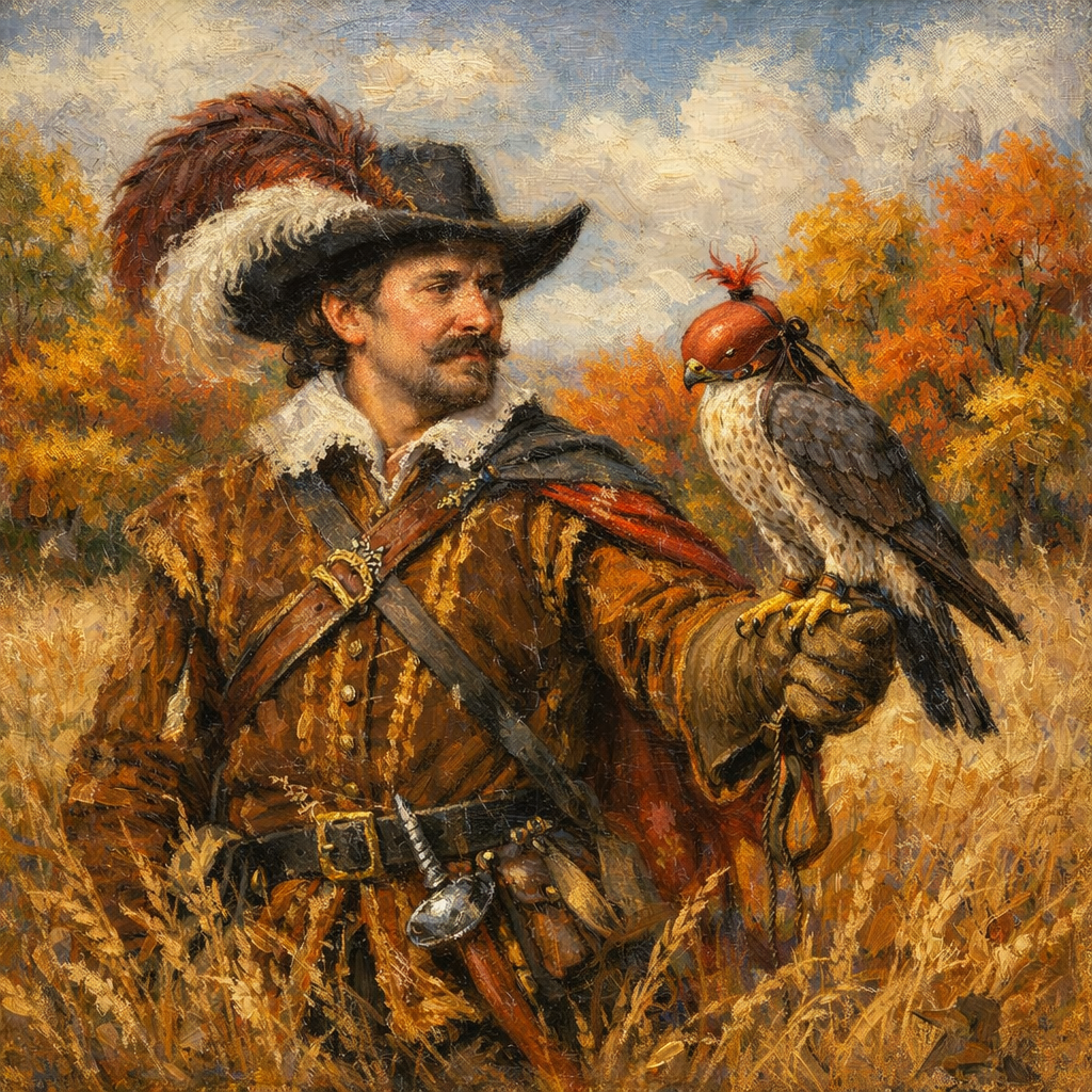 Autumn Falconer with Hunting Hawk