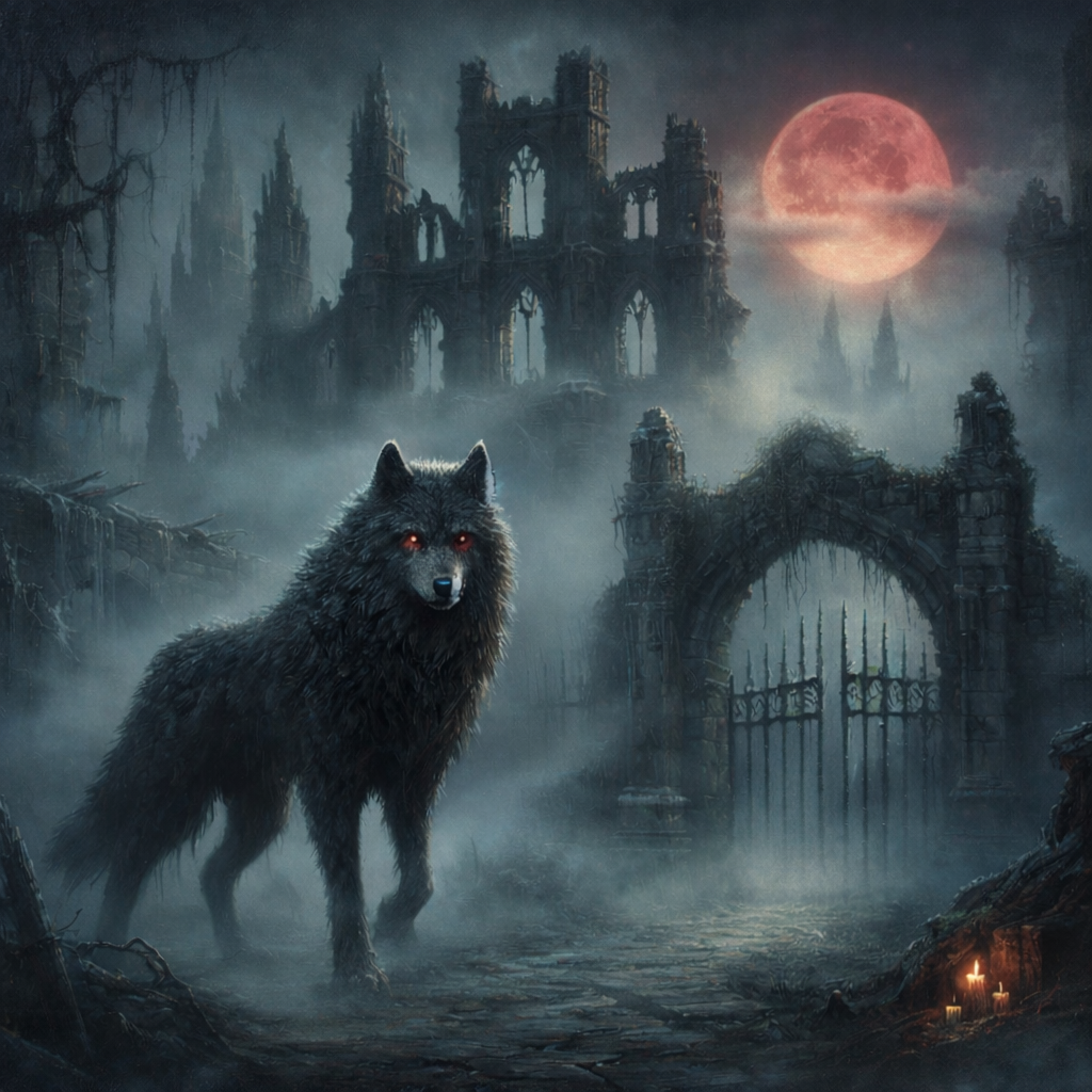 Gothic Dire Wolf Blood Moon Wall Art (Digital Download)