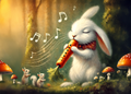 Bunny Carrot Flute Easter Card, Whimsical Rabbit Art (Digital Download)