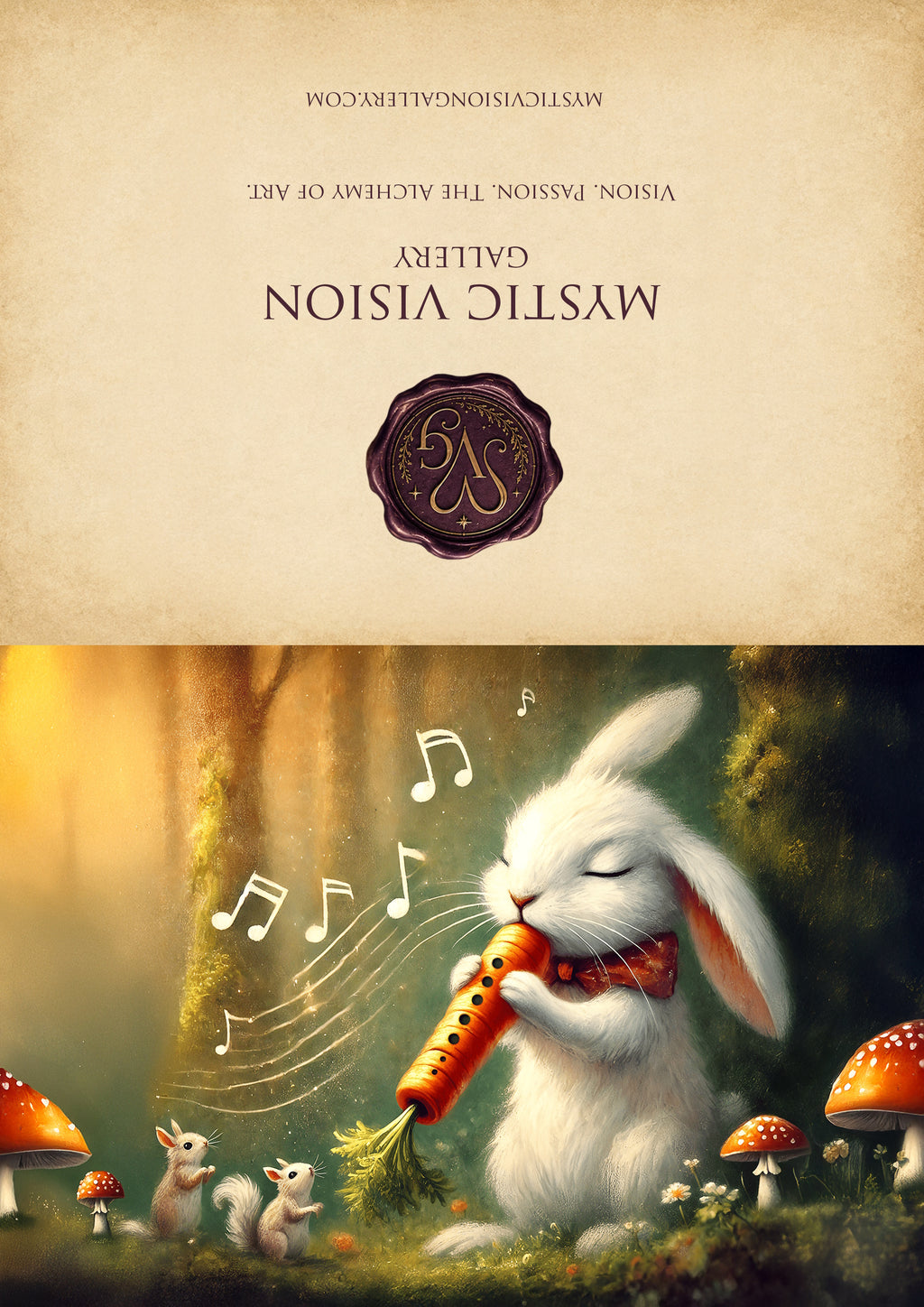 Bunny Carrot Flute Easter Card, Whimsical Rabbit Art (Digital Download)